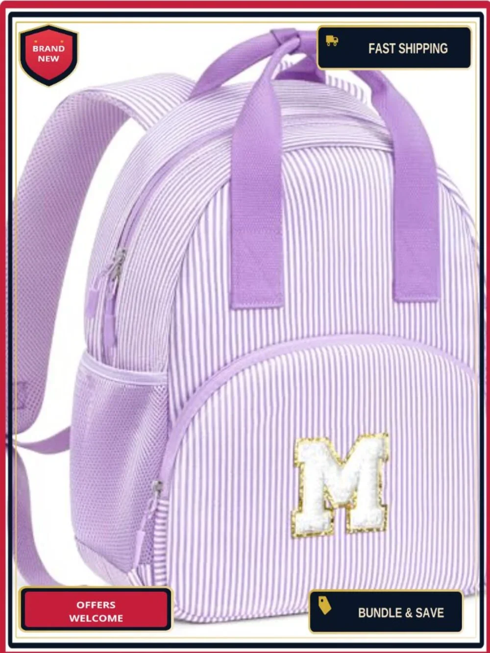 Personalized Initial Kids Backpack, Cotton Toddler Travel Daypack for School